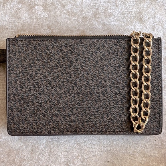 Brand New Michael Kors Brown Zippered Logo Belt Bag Gold Tone Chain Fanny Pack
